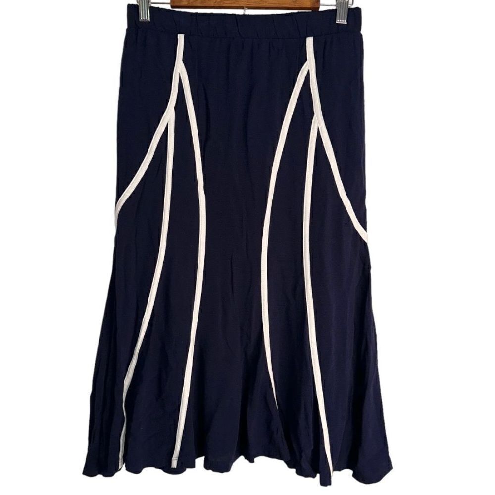 Cirana‎ Womens M Navy & White Contrast Striped Flowy Feminine Midi / Maxi Skirt